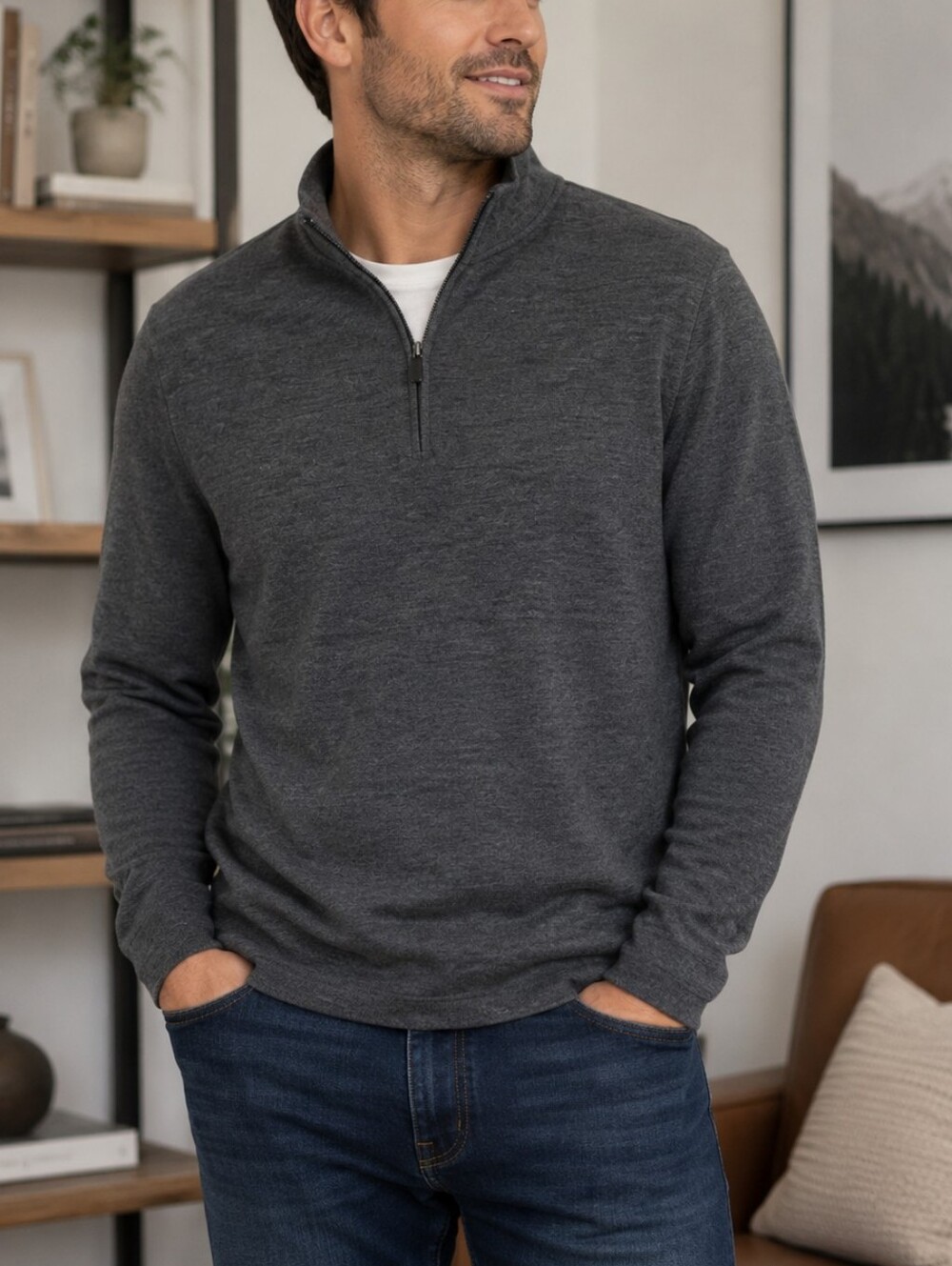 Banana Republic Charcoal Gray Quarter Zip Sweater Men's Large Knit Pullover